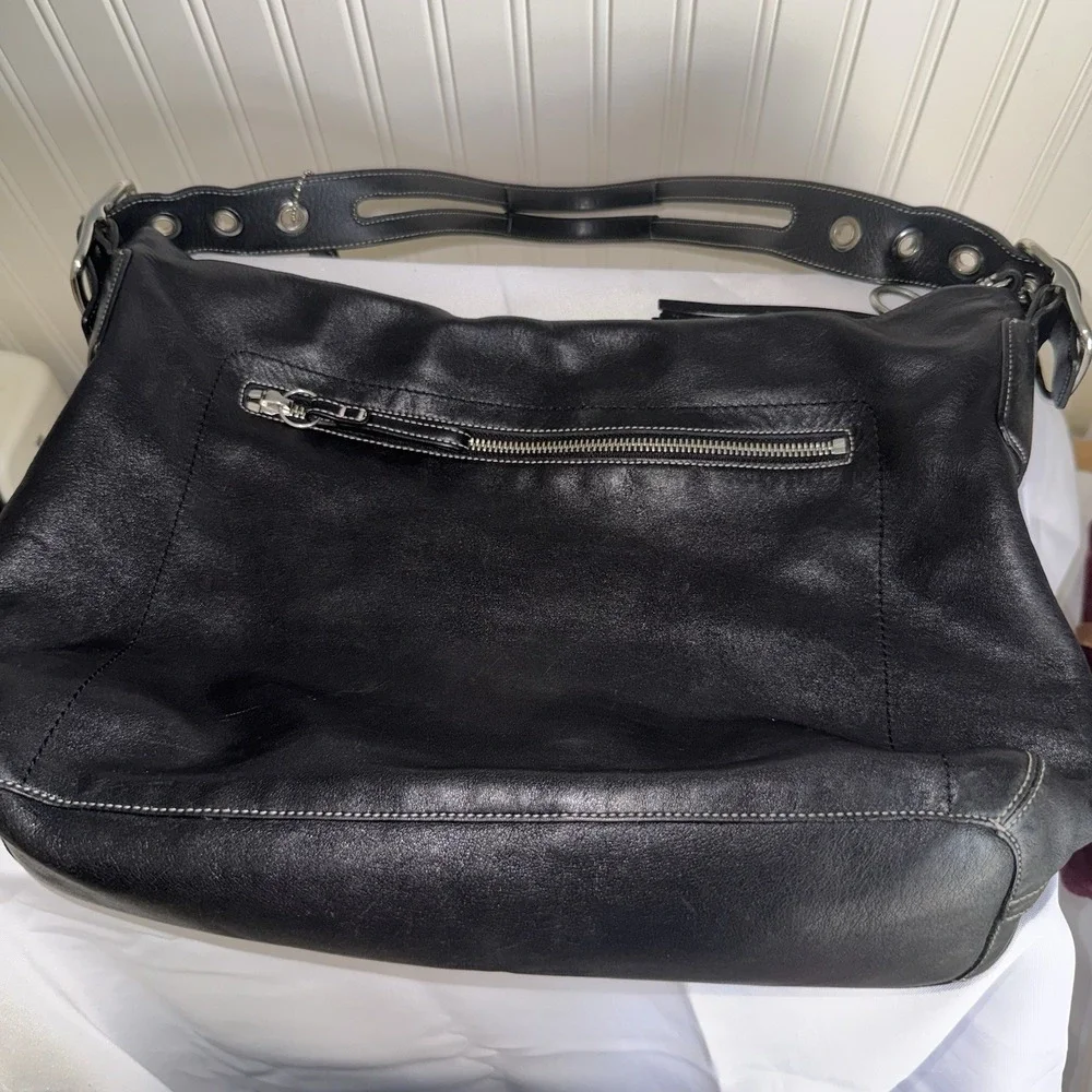 Vintage COACH BLACK East/West Soft Leather Duffle TASSEL Hobo Shoulder Bag Purse
